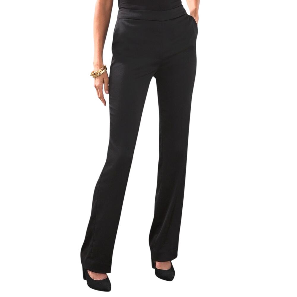 Chico's Modern Tailored Satin Classic Pants Black Trousers Office Goth Size 16R